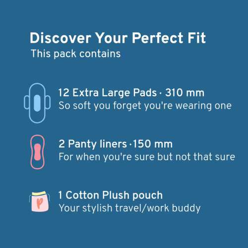 Plush: 100% Pure US Cotton Ultra-Thin Rash Free Natural Sanitary Pads for Women (12 XL Sanitary Pads and 2 Panty Liners)