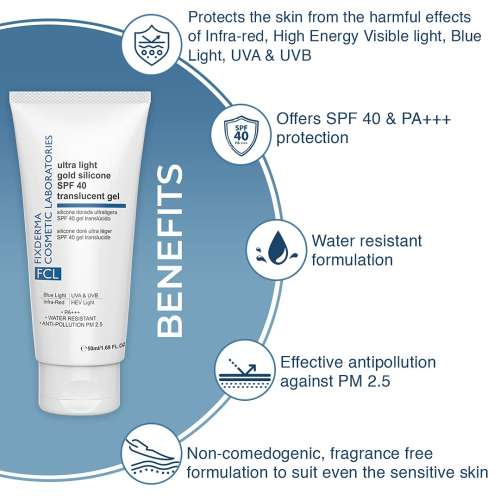 Fixderma Cosmetic Laboratories: Ultra Light Gold Silicone SPF 40 Translucent Gel - 50ml