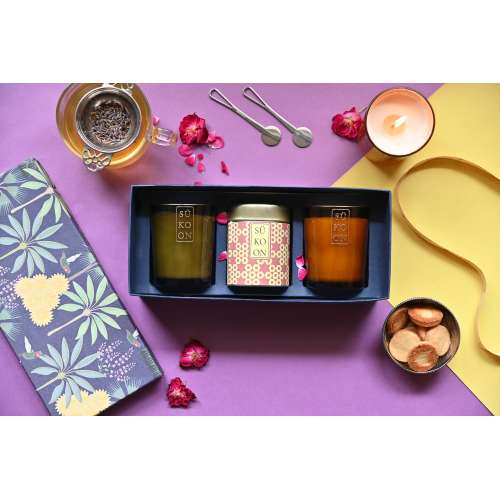 Sukoon: Gift Set- 2 scented candles and 1 tea