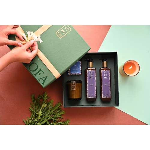 Sukoon: Oud Box - Oud fragranced candle, shower gel, hand wash and hand made soap