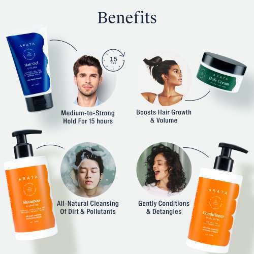 Arata: Natural Hair Care Essentials With Cleansing Shampoo, Conditioner, Hair Gel & Hair Cream