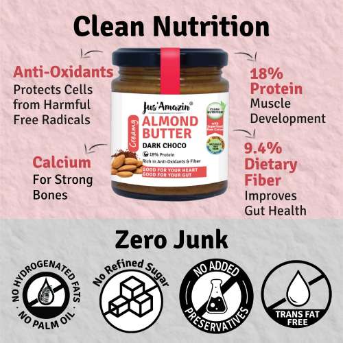 Jus Amazin: Creamy Almond Butter - Dark Chocolate - 200 gm