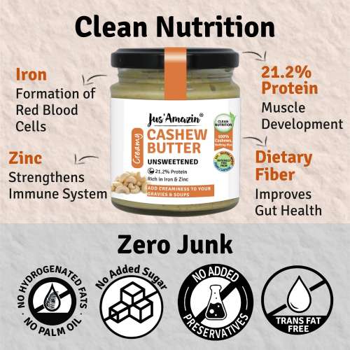 Jus Amazin: Creamy Cashew Butter - Unsweetened - 200 gm