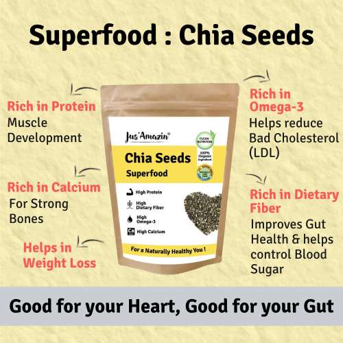 Jus Amazin: Organic Chia Seeds - 500 gm