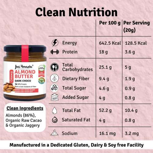 Jus Amazin: Creamy Almond Butter - Dark Chocolate - 200 gm