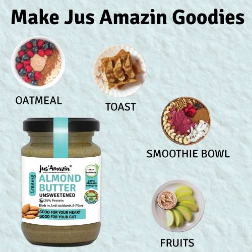 Jus Amazin: Creamy Almond Butter - Unsweetened - 125 gm