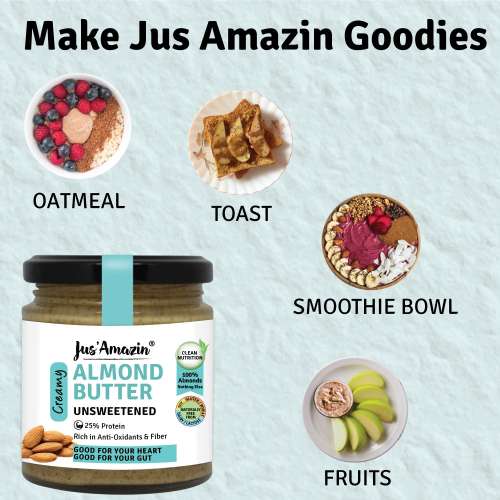 Jus Amazin: Creamy Almond Butter - Unsweetened - 200 gm