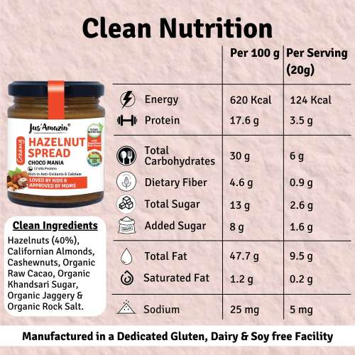 Jus Amazin: Creamy Hazelnut Spread - Choco Mania - 200 gm