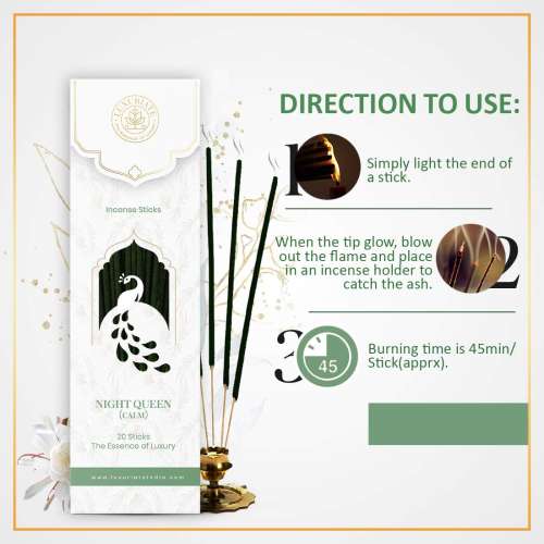 Luxuriate: Nightqueen (Raat Rani) Ayurvedic,Organic,Natural & Non-Toxic Incense Sticks - 20 Incense Sticks