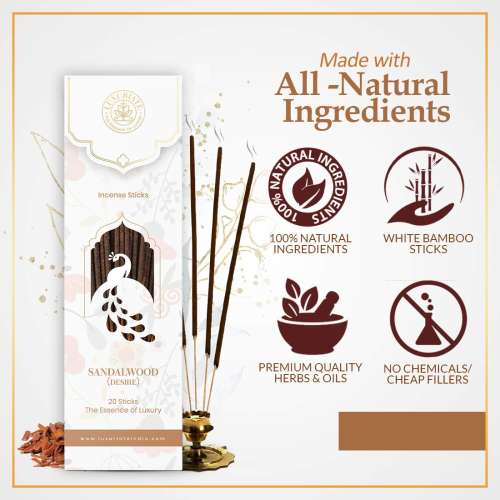 Luxuriate: Sandalwood Ayurvedic,Organic,Natural and Non-Toxic Incense Sticks - Contains 20 Incense Sticks