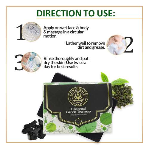 Luxuriate: Charcoal and Green Tea Soap for Clear Skin Anti Acne and Tan Removal for Men and Women - 125gm