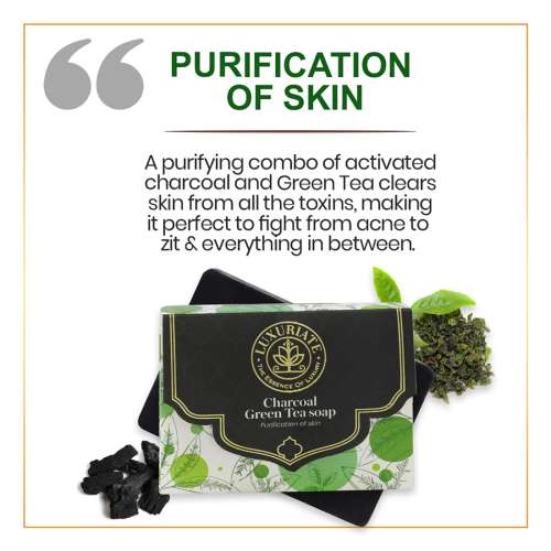 Luxuriate: Charcoal and Green Tea Soap for Clear Skin Anti Acne and Tan Removal for Men and Women - 125gm