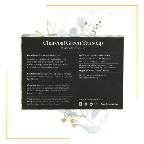 Luxuriate: Charcoal and Green Tea Soap for Clear Skin Anti Acne and Tan Removal for Men and Women - 125gm