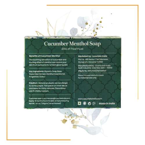 Luxuriate: Cucumber and Menthol Soap Bar for Freshness for Men and Women - 125 gm