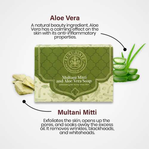 Luxuriate: Multani Mitti and Aloe Vera Exfoliating for Acne-Free Skin Soap for Men and Women - 125 gm