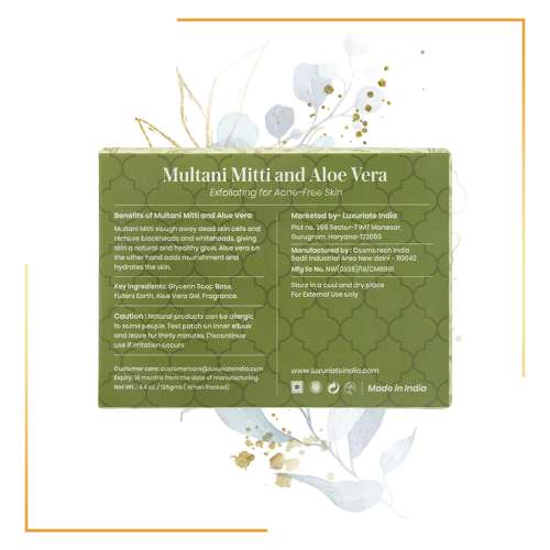Luxuriate: Multani Mitti and Aloe Vera Exfoliating for Acne-Free Skin Soap for Men and Women - 125 gm