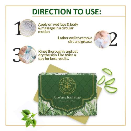 Luxuriate: Naturally Refreshing Aloe Vera and Basil Soaps for Rejuvenatioon of Skin for Men and Women - 125gm