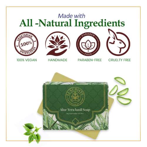 Luxuriate: Naturally Refreshing Aloe Vera and Basil Soaps for Rejuvenatioon of Skin for Men and Women - 125gm Luxuriate: Naturally Refreshing Aloe Vera and Basil Soaps for Rejuvenatioon of Skin for Men and Women - 125gm