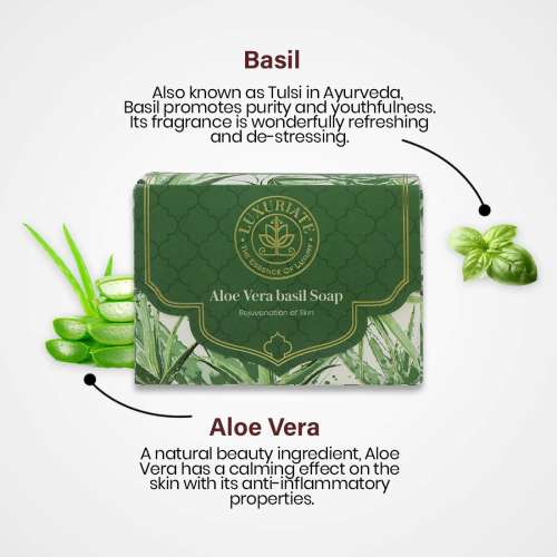 Luxuriate: Naturally Refreshing Aloe Vera and Basil Soaps for Rejuvenatioon of Skin for Men and Women - 125gm Luxuriate: Naturally Refreshing Aloe Vera and Basil Soaps for Rejuvenatioon of Skin for Men and Women - 125gm