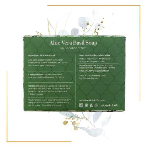 Luxuriate: Naturally Refreshing Aloe Vera and Basil Soaps for Rejuvenatioon of Skin for Men and Women - 125gm Luxuriate: Naturally Refreshing Aloe Vera and Basil Soaps for Rejuvenatioon of Skin for Men and Women - 125gm