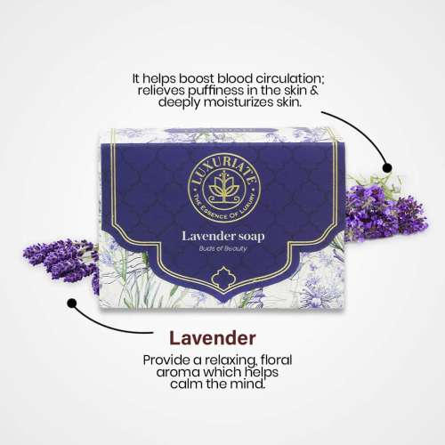 Luxuriate: Lavender Handmade Soap with Real Lavender Rejuvenating Body Beauty Bar for Men and Women - 125gm
