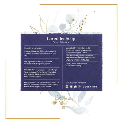 Luxuriate: Lavender Handmade Soap with Real Lavender Rejuvenating Body Beauty Bar for Men and Women - 125gm