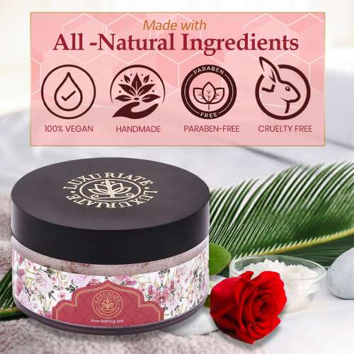 Luxuriate: 100% Natural and Mineral Rich Rose Scented Bath and Foot Spa Bathing Salt - 150gm