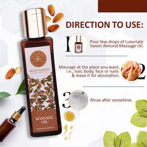 Luxuriate: Sweet Almond Natural and Herbal Massage Oil for Hair and Skin - 100 ml