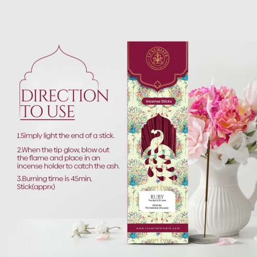 Luxuriate: Ruby Incense Agarbatti Sticks - Contains 20 Incense Sticks