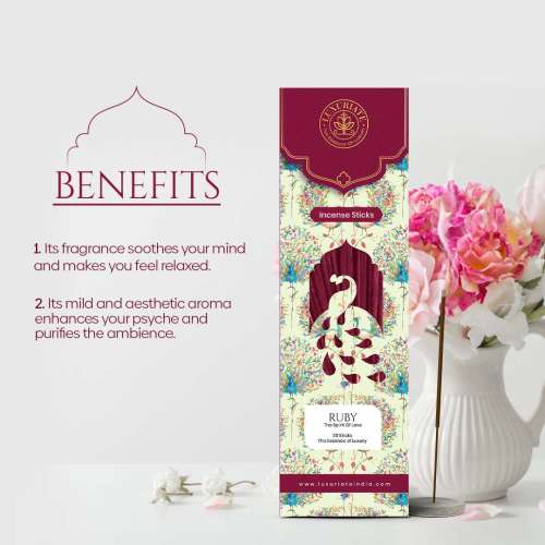 Luxuriate: Ruby Incense Agarbatti Sticks - Contains 20 Incense Sticks