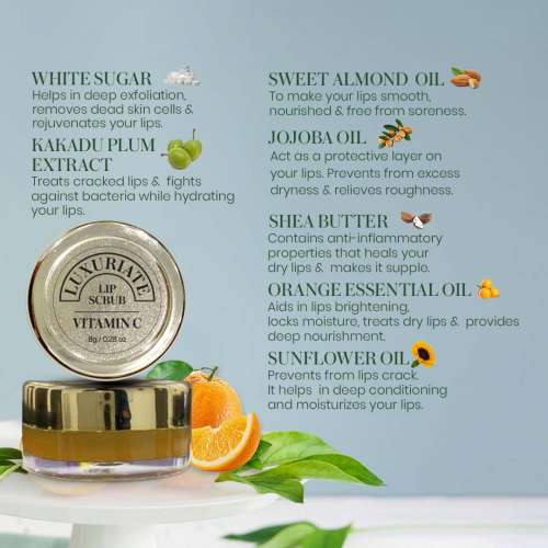 Luxuriate: Vitamin C Lip Scrub for Unisex - 8gm