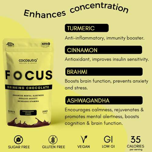 Cocosutra: FOCUS Sugar-Free Drinking Chocolate Mix - 200gm