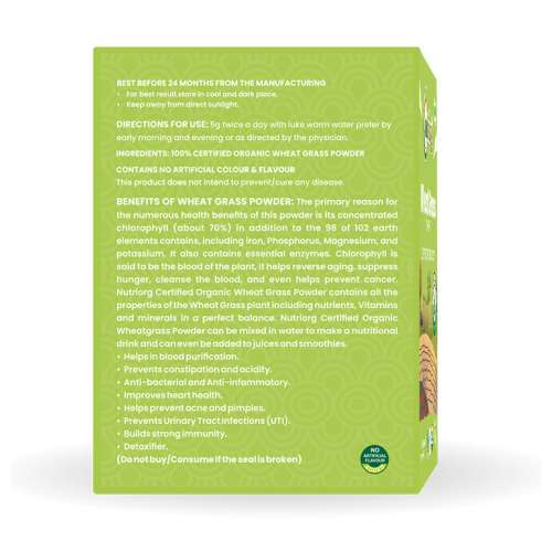 Nutriorg: Certified Organic Wheatgrass powder - 75 gm