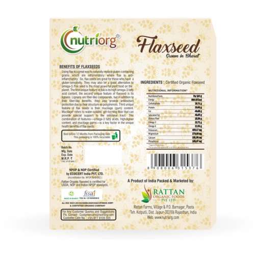 Nutriorg: Certified Organic Flaxseed Raw - 250 gm (Pack of 2)