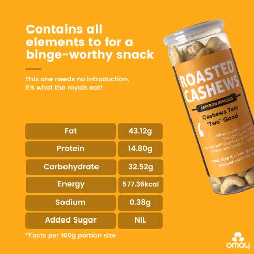 Omay Foods: Classic Salted Roasted Cashews - Pack of 2 (150gm each)