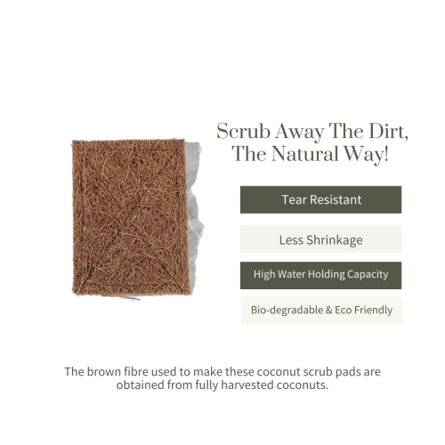 Ecotyl: Coconut Scrub Pad | Dishwashing Pad | Natural Long-Lasting Stitched Coir Scrubber - Set of 5