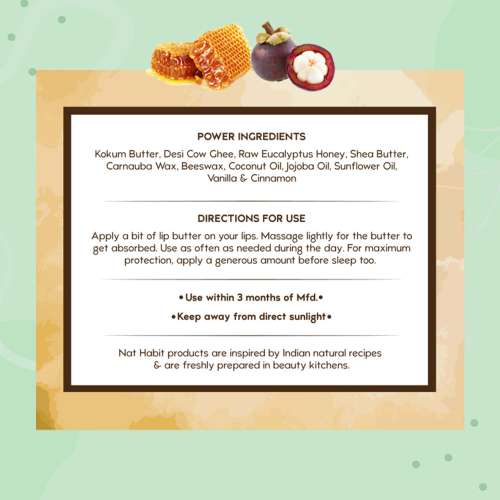 Nat Habit: Kokum Honey Lip Balm - 10gm