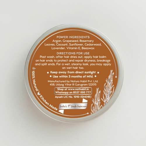 Nat Habit: Argan Grapeseed Hair Balm For Men & Women Infused With Rosemary & Oils , 25ml