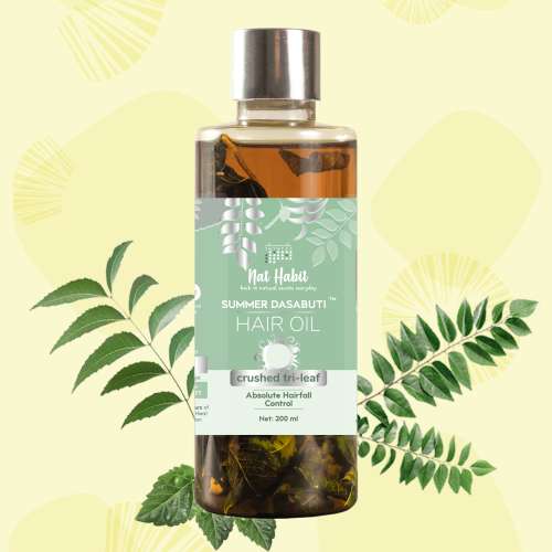 Nat Habit: TriLeaf Hair Fall Control Summer Dasabuti Hair Oil - 200 ml Nat Habit: TriLeaf Hair Fall Control Summer Dasabuti Hair Oil - 200 ml