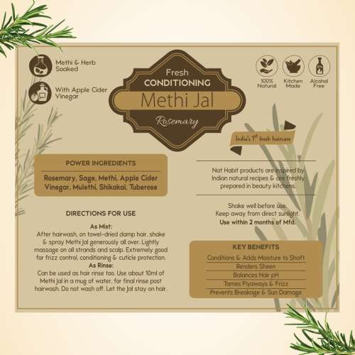 Nat Habit: Rosemary Water Hair Mist Spray for Women | Reduces Hairfall & Strengthens Hair | 200ml