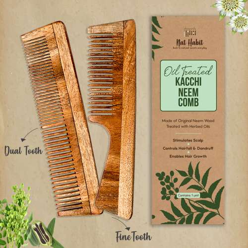 Nat Habit: Kacchi Neem Comb (Fine + Dual Combo),