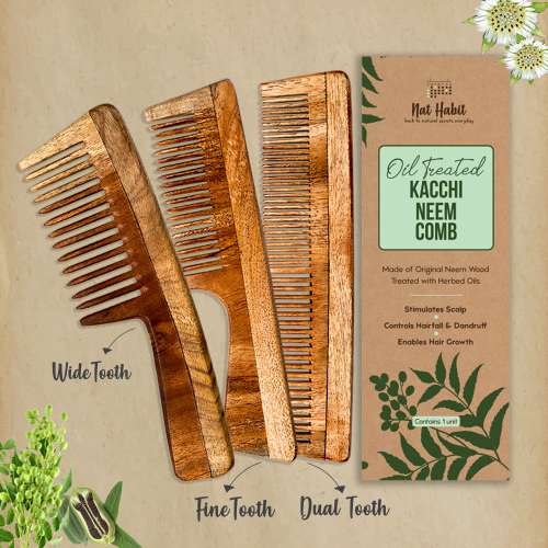 Nat Habit: Kacchi Neem Comb (Dual + Wide + Fine Combo)