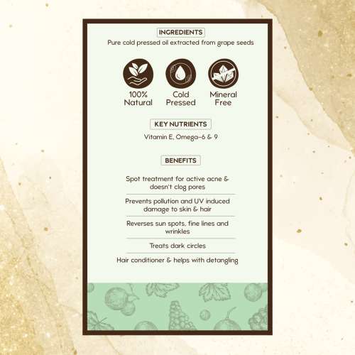 Nat Habit: Cold Pressed 100% Pure Grapeseed Oil - 30 ml Nat Habit: Cold Pressed 100% Pure Grapeseed Oil - 30 ml