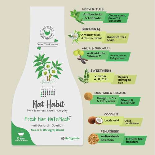 Nat Habit: Neem Bhringraj Blend Nutri Mask - Hair Mask For Dandruff, Scalp Itchiness, Conditioning, Smoothening & Shine, Suitable For All Hair & Scalp Types (Pack of 2 x 40g)