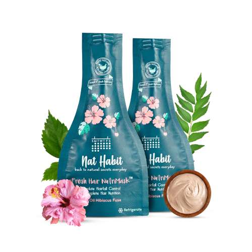 Nat Habit: Five Oil Hibiscus Nutri mask-Hair Mask For Hair Growth, Conditioning, Smoothening, Dry & Frizzy Hair (Pack Of 2 X 40gm)