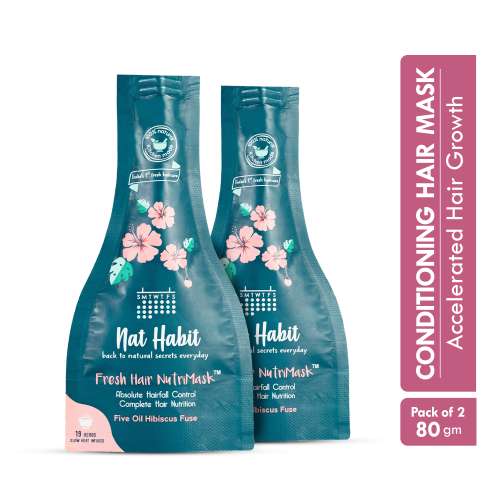 Nat Habit: Five Oil Hibiscus Nutri mask-Hair Mask For Hair Growth, Conditioning, Smoothening, Dry & Frizzy Hair (Pack Of 2 X 40gm)