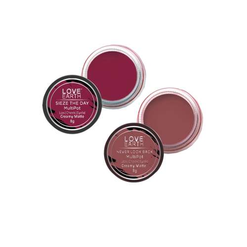 Love Earth: Lip Tint & Cheek Tint Multipot Combo (Ruby Pink & Raspberry Pink) with Richness of Jojoba Oil and Vitamin E for Lips, Eyelids and Cheeks