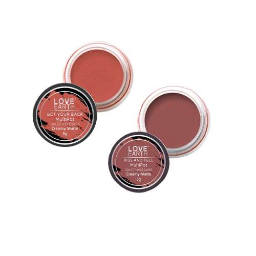 Love Earth: Lip Tint & Cheek Tint Multipot Combo (Coral & Mauvish Pink) with Richness of Jojoba Oil and Vitamin E for Lips, Eyelids and Cheeks