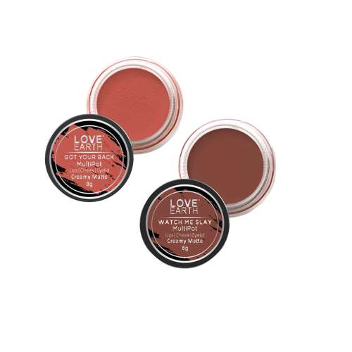 Love Earth: Lip Tint & Cheek Tint Multipot Combo (Coral & Caramel Brown) with Richness of Jojoba Oil and Vitamin E for Lips, Eyelids and Cheeks Love Earth: Lip Tint & Cheek Tint Multipot Combo (Coral & Caramel Brown) with Richness of Jojoba Oil and Vitamin E for Lips, Eyelids and Cheeks