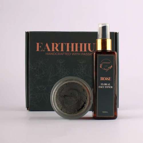 Earthhium: Charcoal & Mint Instant Facial Jar & Rose Floral Face Toner